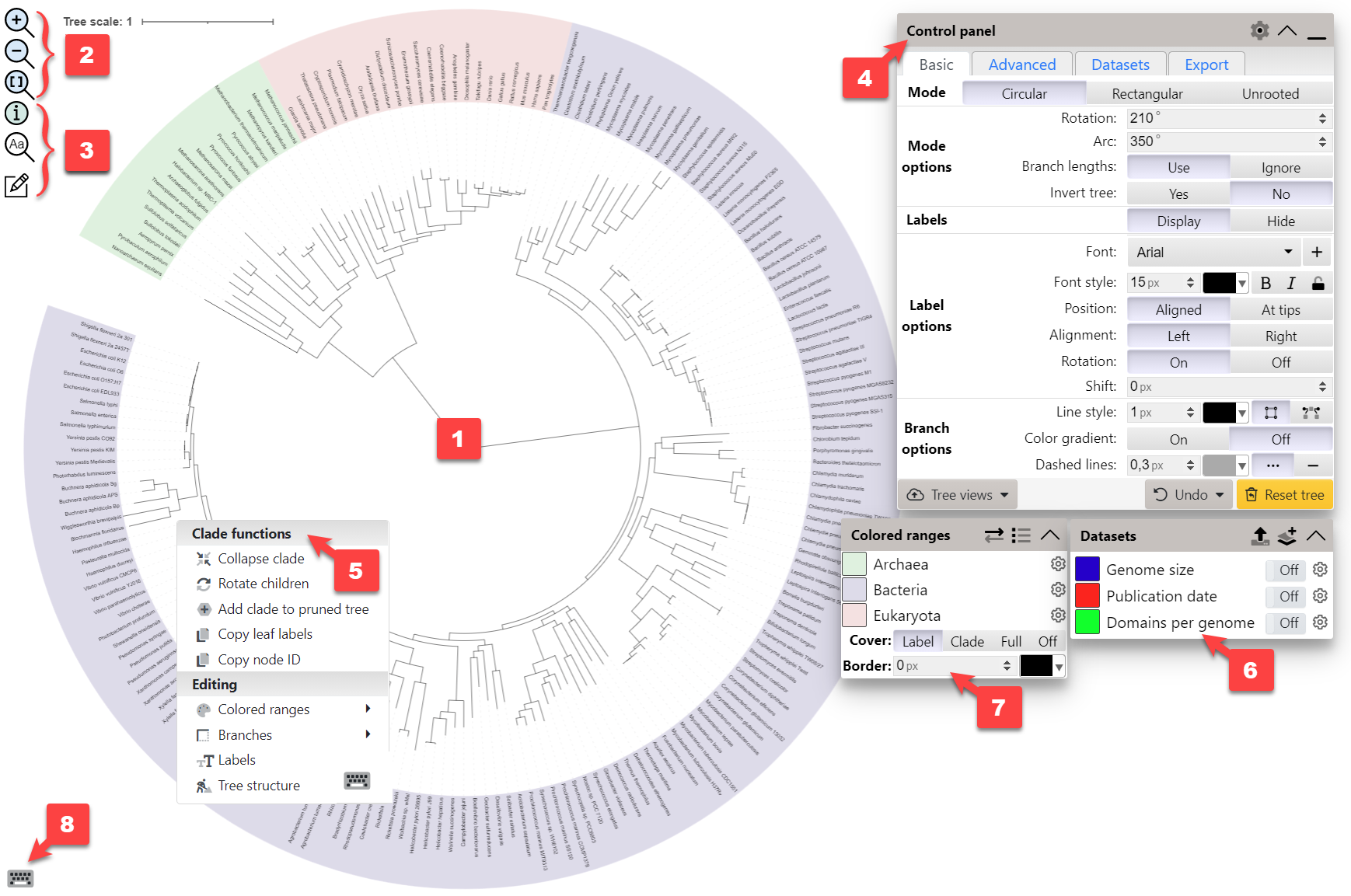 iTOL viewer user interface